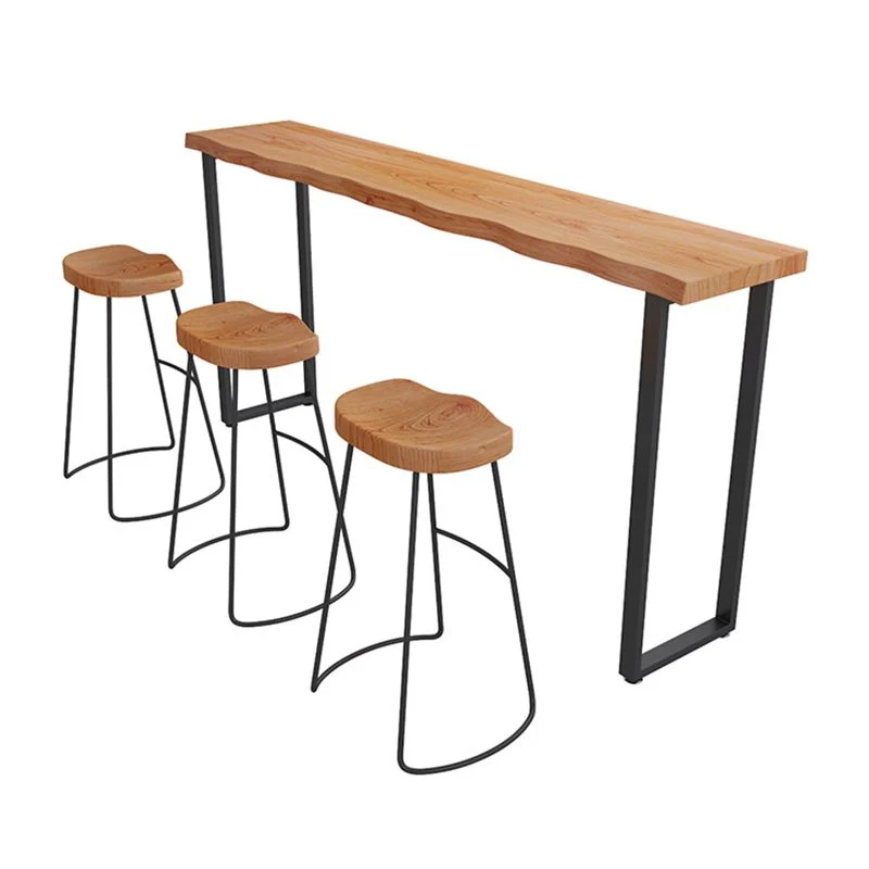 Ensemble de Table de Bar et Pub rectangulaire, 1/4 pièces, Table et tabourets de Bar en bois massif et fer Clearhalo