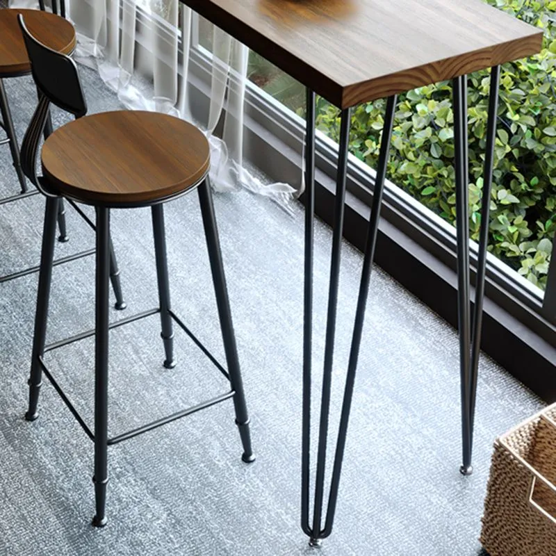 Ensemble de Table de Bar et Pub rectangulaire, 1/4 pièces, Table de Bar en bois massif et tabourets en fer Clearhalo