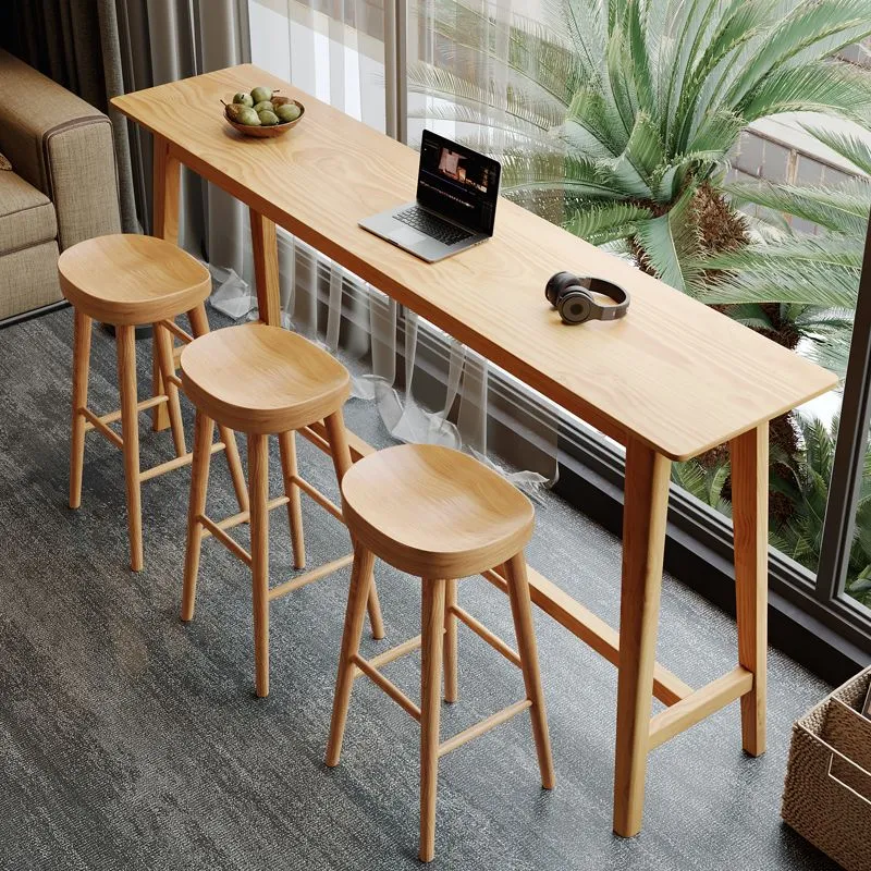 Ensemble de Table de Bar et Pub rectangulaire, 1/4 pièces, Table de Bar en bois massif et tabourets sans dossier Clearhalo