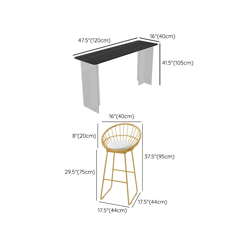 Ensemble de table de bar rectangulaire, 1/2/3 pièces, table de bar en pierre et tabourets en métal Clearhalo