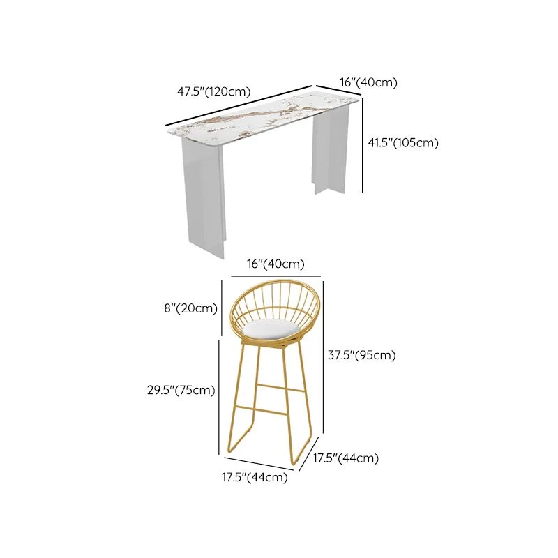 Ensemble de table de bar rectangulaire, 1/2/3 pièces, table de bar en pierre et tabourets en métal Clearhalo