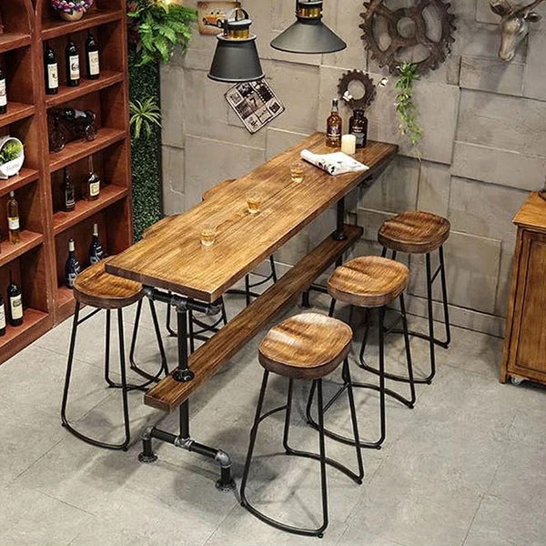 Ensemble de Table de Bar rectangulaire en bois massif, Table de comptoir industrielle 1/4/7 pièces avec tabourets Clearhalo