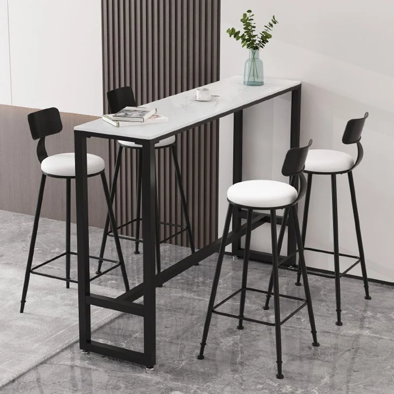 Ensemble de table de bar rectangulaire contemporain, 1/3/5 pièces, table de bar et tabourets avec cadre en fer Clearhalo