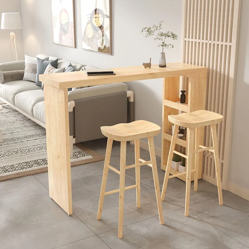 Ensemble de table de bar rectangulaire Glam, 1/3 pièces, table de bar et tabourets en bois massif naturel Clearhalo