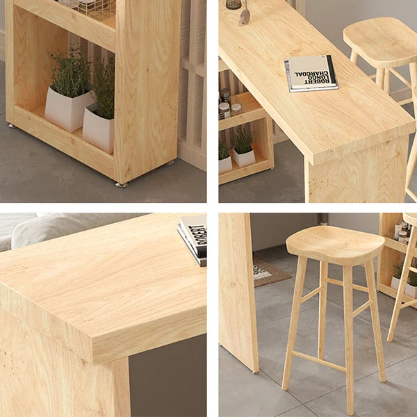 Ensemble de table de bar rectangulaire Glam, 1/3 pièces, table de bar et tabourets en bois massif naturel Clearhalo