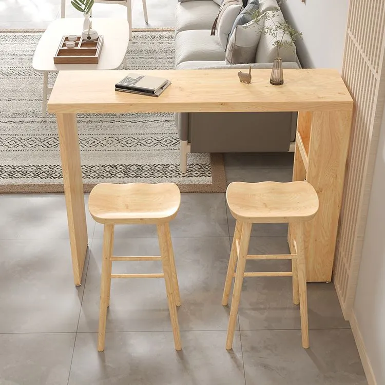 Ensemble de table de bar rectangulaire Glam, 1/3 pièces, table de bar et tabourets en bois massif naturel Clearhalo