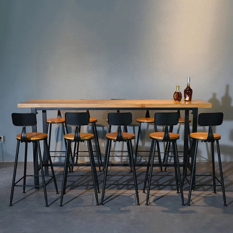 Ensemble de Table de Bar rectangulaire industriel en bois massif, 1/11 pièces, Table de comptoir avec tabourets hauts Clea...