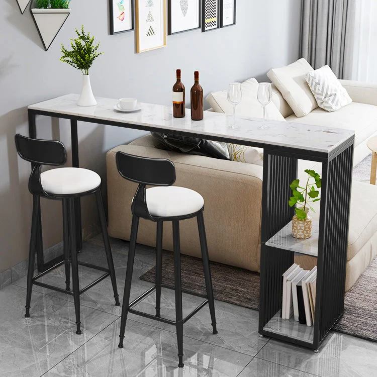 Ensemble de Table de Bar rectangulaire moderne, 1/3 pièces, Table et tabourets de Bar à cadre en métal noir et doré Clearhalo
