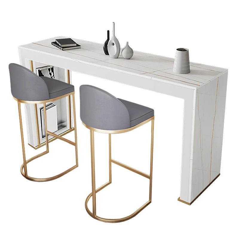 Ensemble de Table de Bar rectangulaire moderne, 1/3 pièces, avec plateau en pierre et tabourets rembourrés Clearhalo