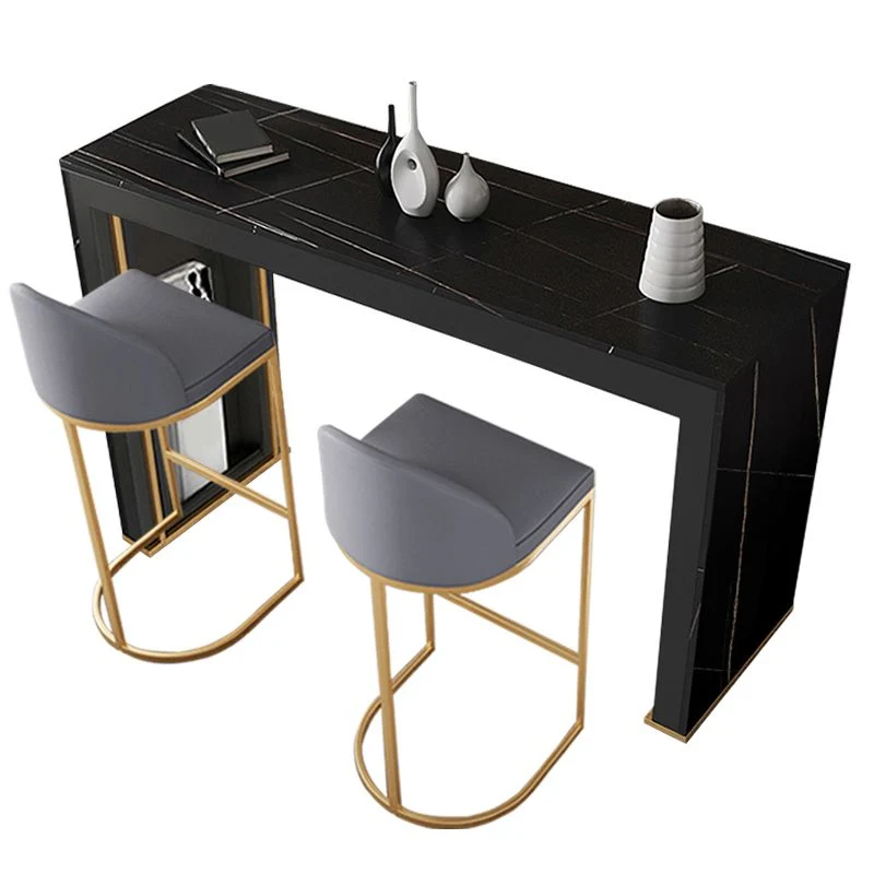 Ensemble de Table de Bar rectangulaire moderne, 1/3 pièces, avec plateau en pierre et tabourets rembourrés Clearhalo