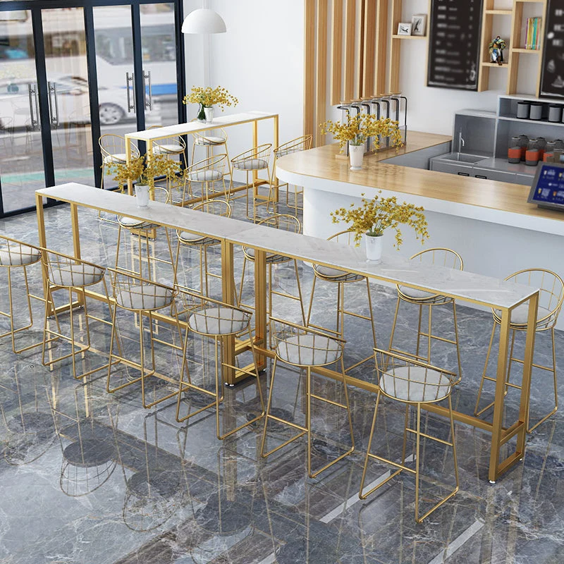 Ensemble de table de pub en faux marbre, tabouret de bar et table modernes 1/7 pièces Clearhalo
