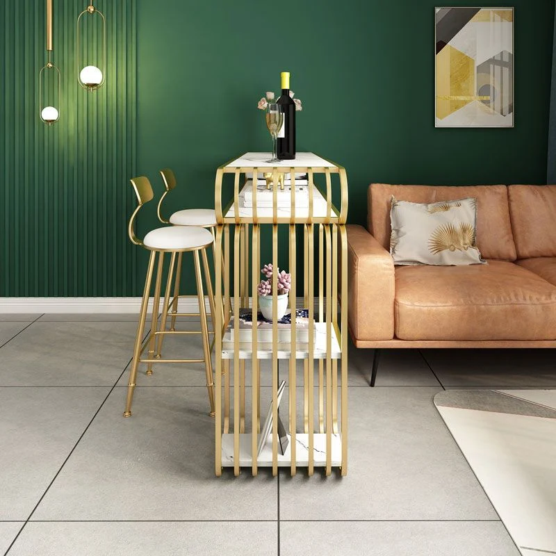 Ensemble de table de pub rectangulaire luxueux, 1/3 pièces, comptoir en pierre avec tabourets hauts Clearhalo