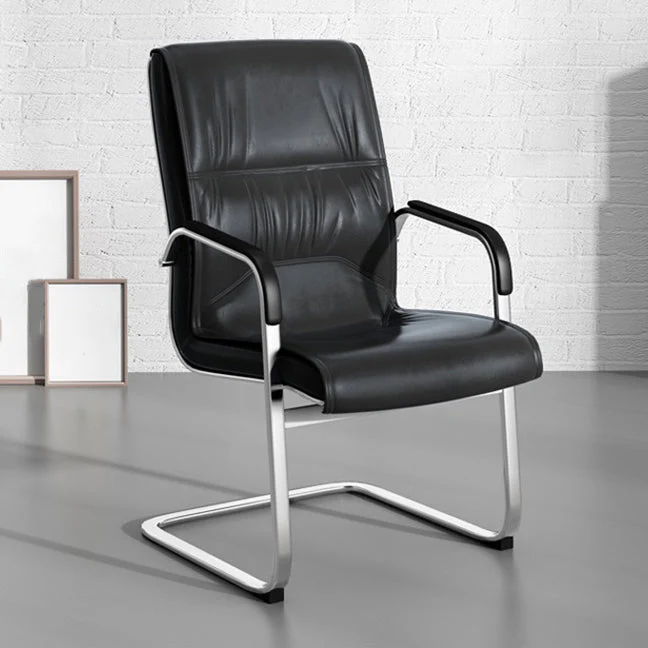 Fauteuil contemporain à accoudoirs fixes, chaise de bureau en simili cuir noir Clearhalo
