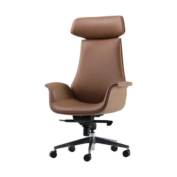 Fauteuil contemporain à accoudoirs fixes, hauteur de siège réglable, chaise de bureau en cuir marron Clearhalo