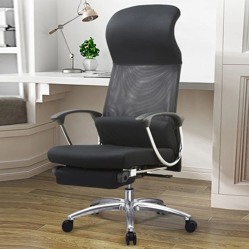 Fauteuil contemporain à bras fixes, mécanisme d'inclinaison, chaise de bureau noire Clearhalo