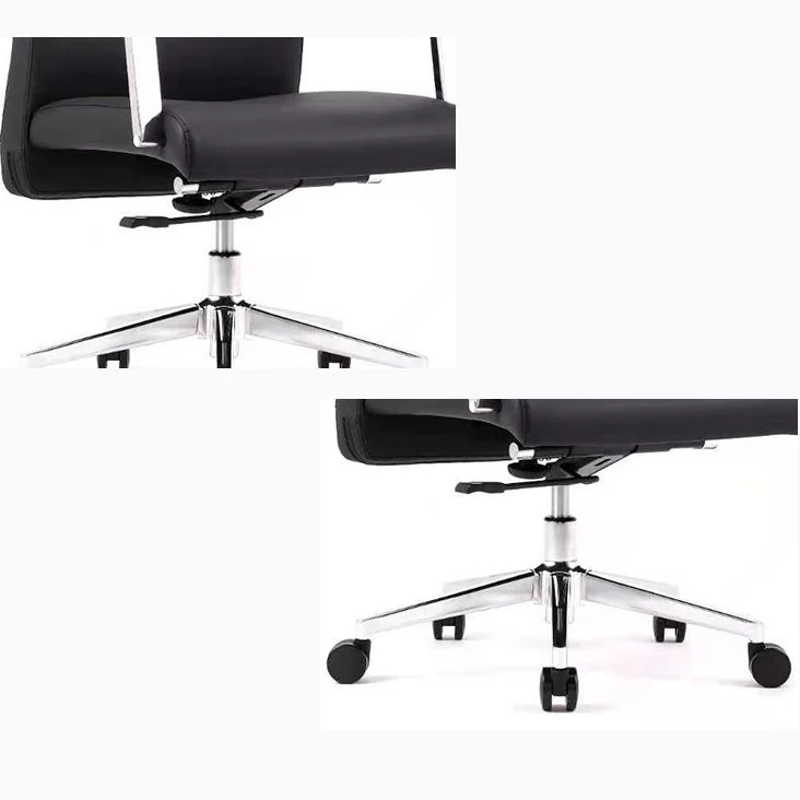 Fauteuil contemporain à bras fixes et roues en cuir noir à dossier haut Clearhalo