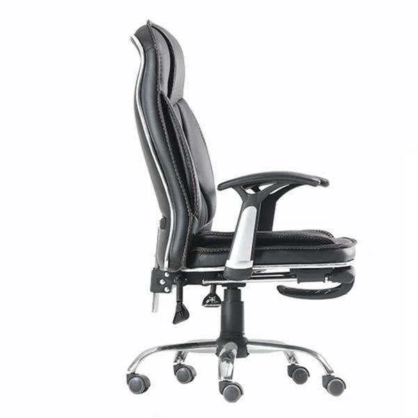 Fauteuil contemporain à hauteur de siège réglable, accoudoirs fixes, chaise de bureau en cuir noir Clearhalo