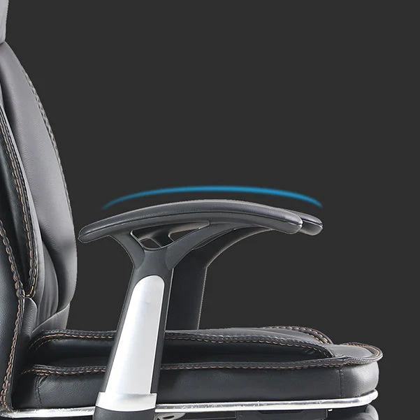 Fauteuil contemporain à hauteur de siège réglable, accoudoirs fixes, chaise de bureau en cuir noir Clearhalo