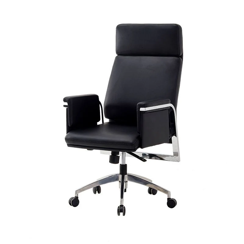 Fauteuil contemporain à hauteur de siège réglable, chaise de bureau en cuir noir Clearhalo