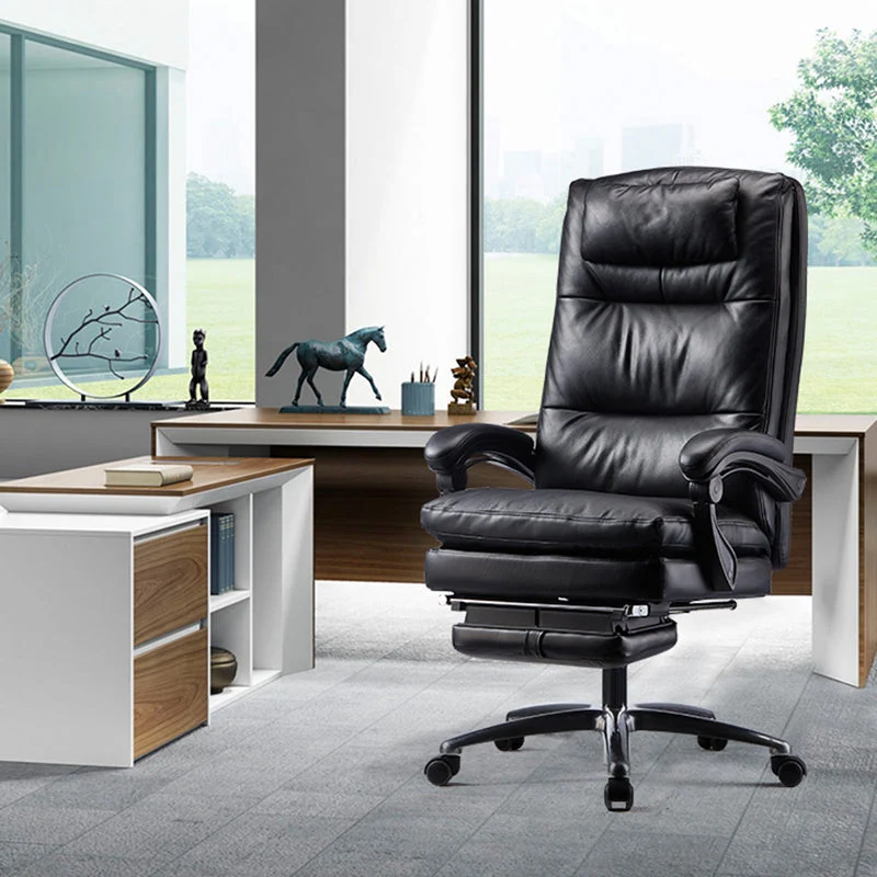 Fauteuil en cuir noir, siège réglable en hauteur, chaise de direction Clearhalo