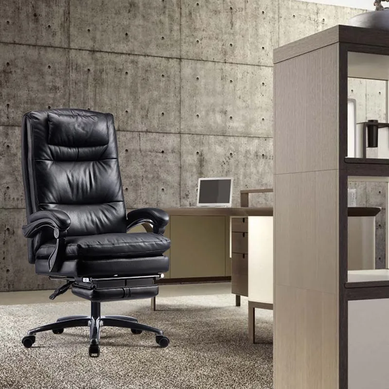 Fauteuil en cuir noir, siège réglable en hauteur, chaise de direction Clearhalo