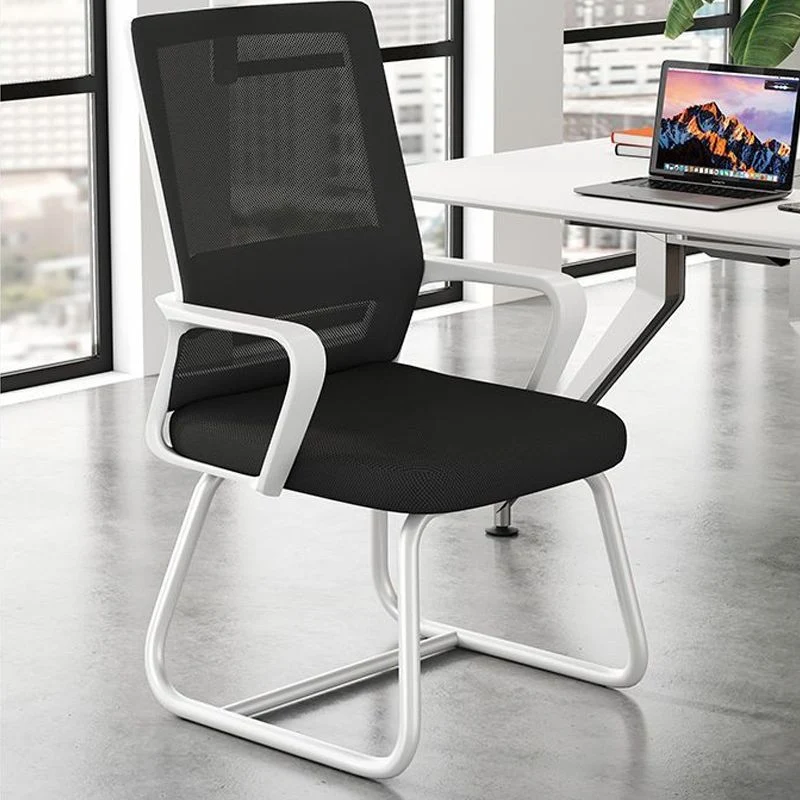 Fauteuil ergonomique en maille, à dossier moyen, à bras fixes, pour la maison et le bureau, sans roulettes Clearhalo