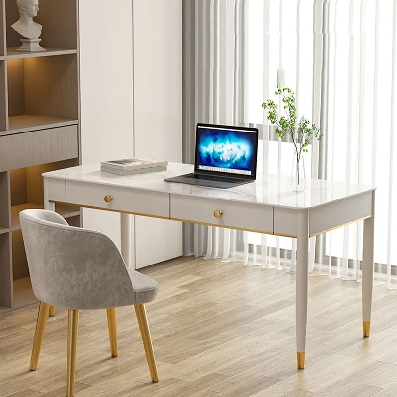 Glam Bureau d'écriture de 29,53 po de haut, base Parsons, bureau blanc avec tiroir Clearhalo