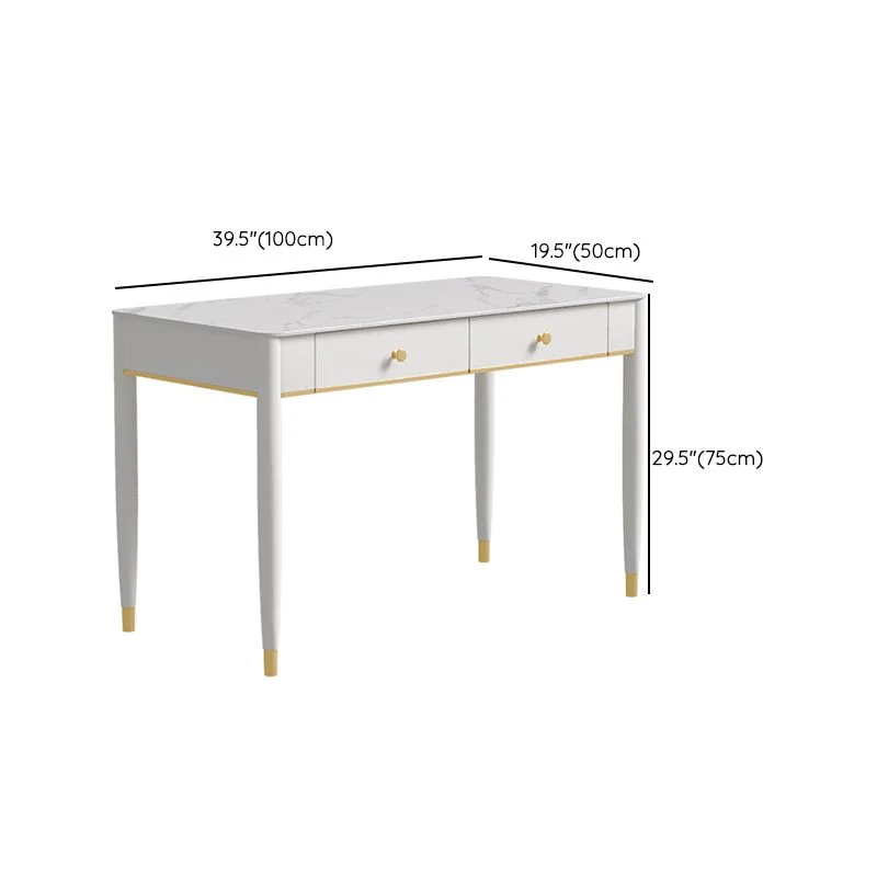 Glam Bureau d'écriture de 29,53 po de haut, base Parsons, bureau blanc avec tiroir Clearhalo