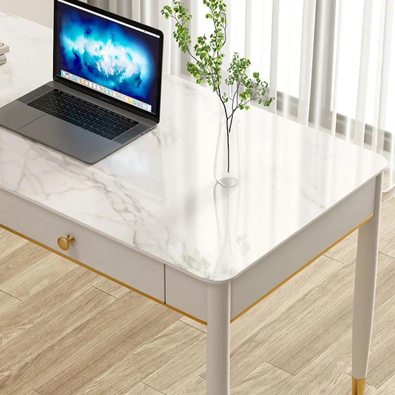 Glam Bureau d'écriture de 29,53 po de haut, base Parsons, bureau blanc avec tiroir Clearhalo