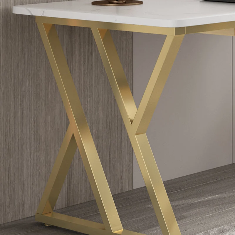 Glam Bureau d'écriture blanc en pierre courbée avec pieds en métal Clearhalo