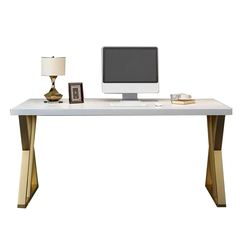 Glam – bureau d'écriture rectangulaire en bois massif blanc, bureau de réunion pour bureau Clearhalo