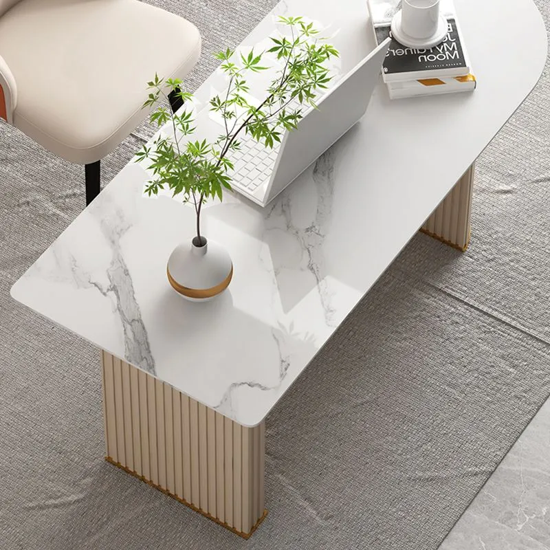 Glam Bureau de direction Péninsule avec miroir en blanc Clearhalo