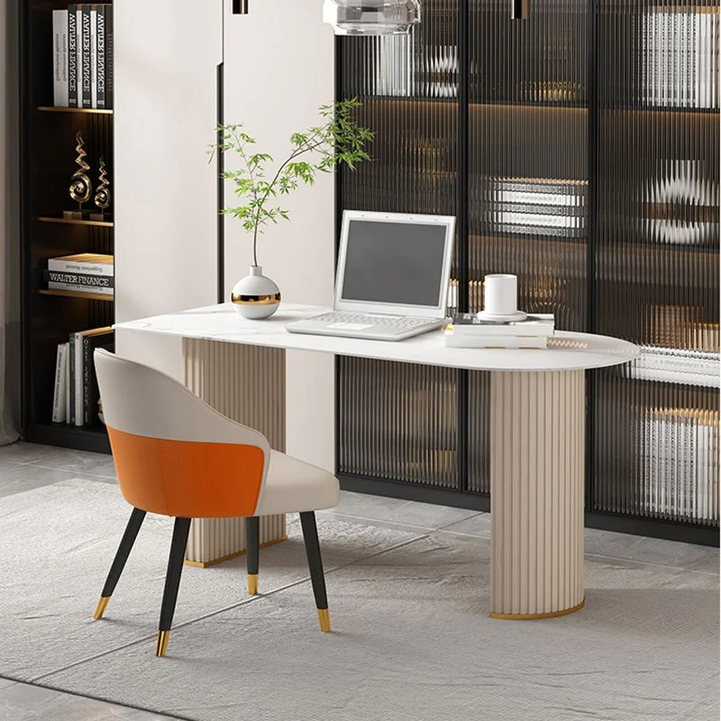 Glam Bureau de direction Péninsule avec miroir en blanc Clearhalo