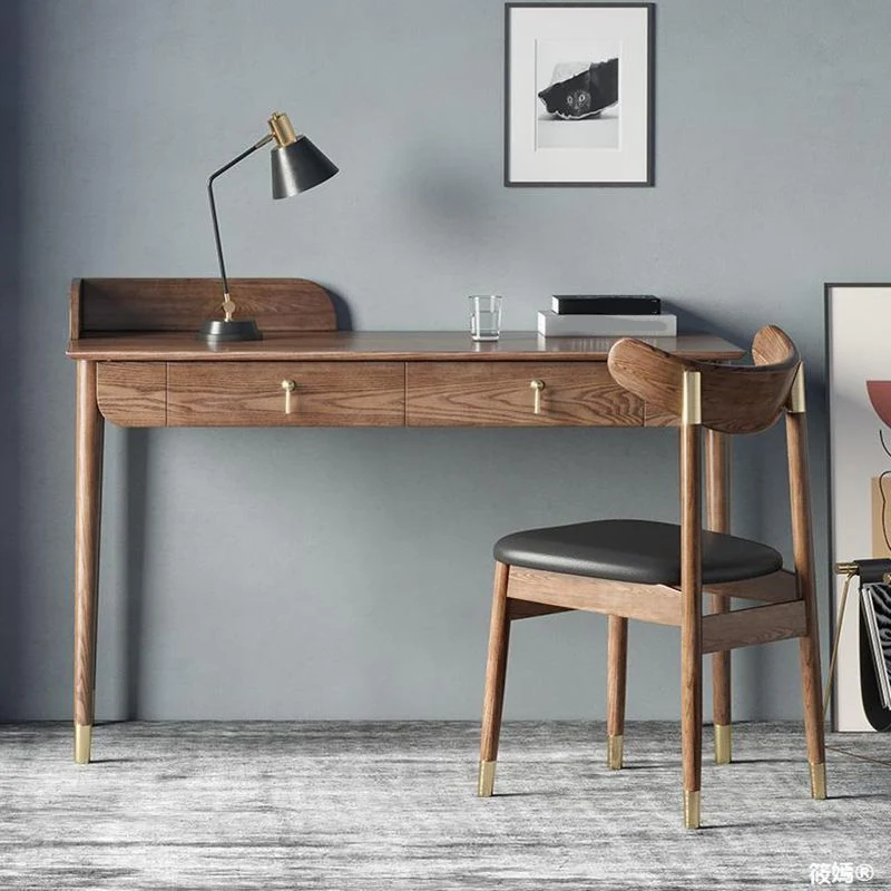 Glam – bureau rectangulaire en bois massif marron, bureau d'écriture pour la maison Clearhalo