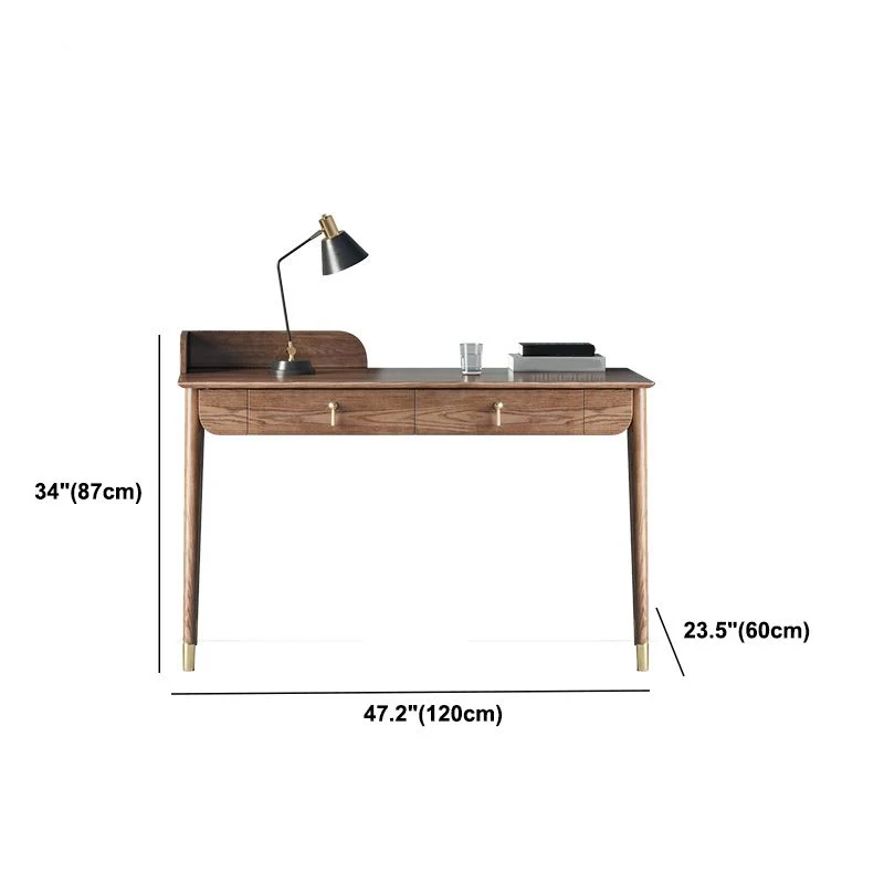 Glam – bureau rectangulaire en bois massif marron, bureau d'écriture pour la maison Clearhalo