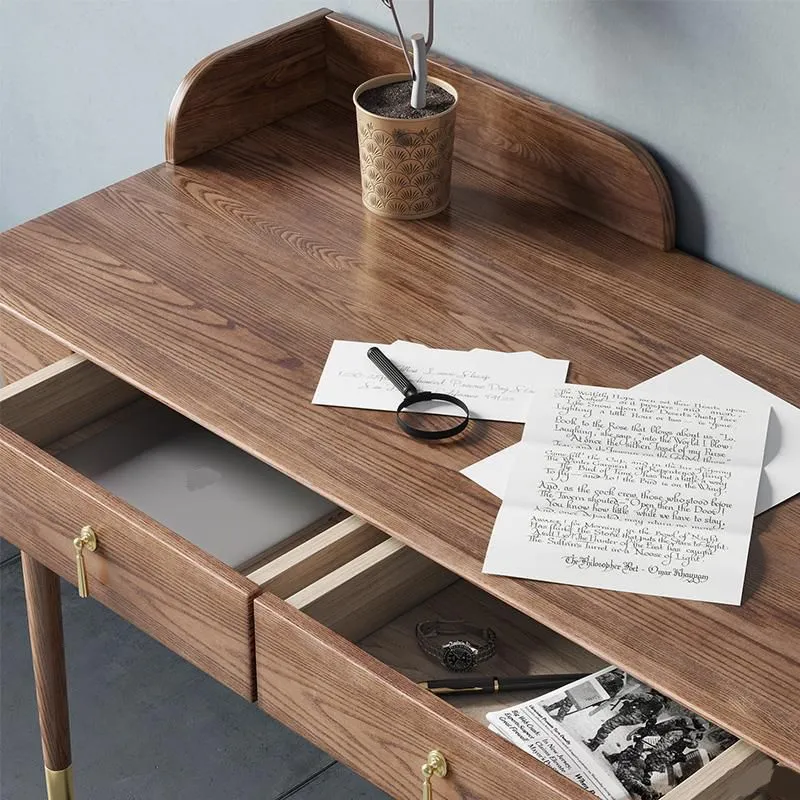 Glam – bureau rectangulaire en bois massif marron, bureau d'écriture pour la maison Clearhalo