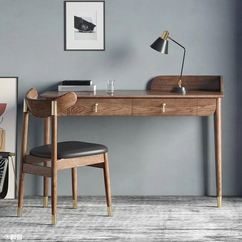 Glam – bureau rectangulaire en bois massif marron, bureau d'écriture pour la maison Clearhalo