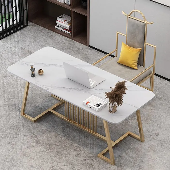 Glam Office Desk Bureau d'écriture rectangulaire de 29,52 pouces avec pieds en métal Clearhalo