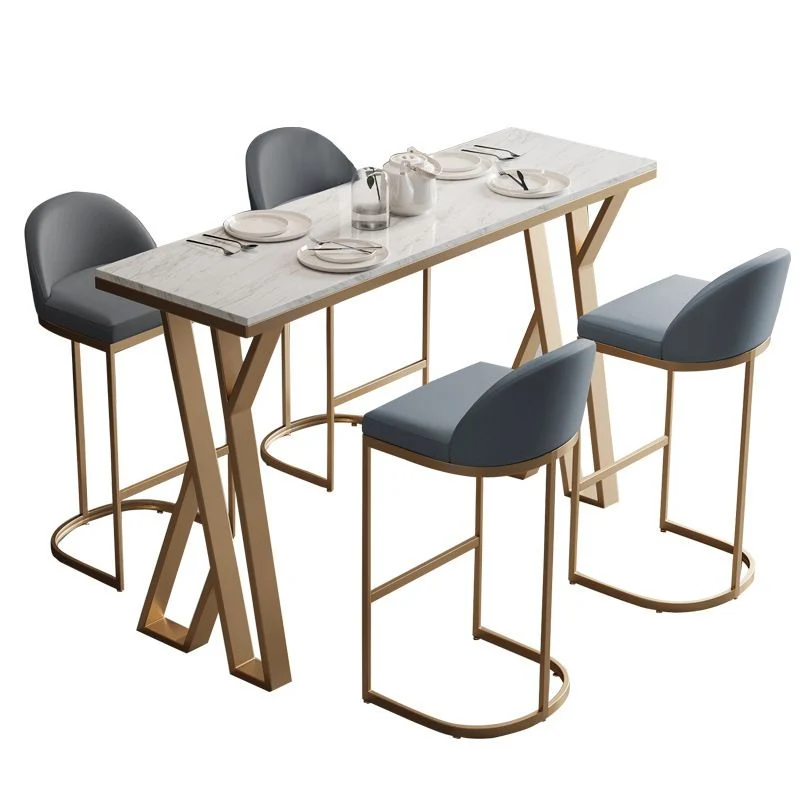 Glam Style – ensemble de tables de bar rectangulaires avec tabourets hauts en métal, 1/2/5 pièces Clearhalo