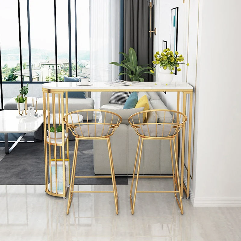 Glam Style Stone – ensemble de Table de bar rectangulaire avec pieds en métal, 1/2/3 pièces, pour la maison Clearhalo