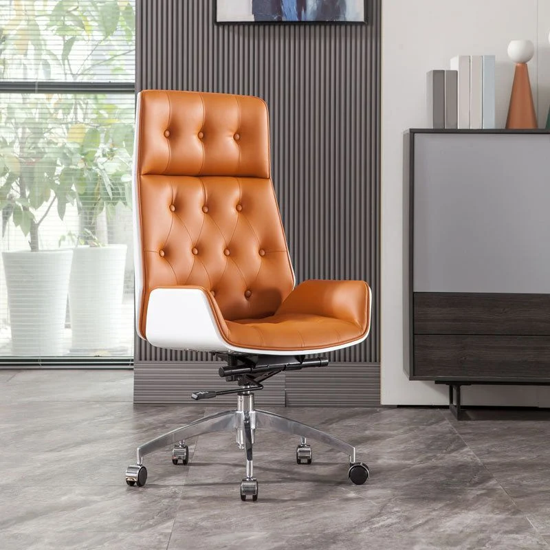 Mécanisme d'inclinaison en cuir de chaise de bureau sans bras moderne aucune chaise pénible avec des roues Clearhalo