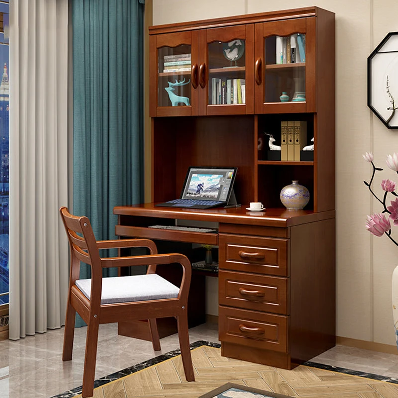Plateau de clavier moderne, bureau d'ordinateur en bois massif, bureau à domicile avec tiroirs Clearhalo