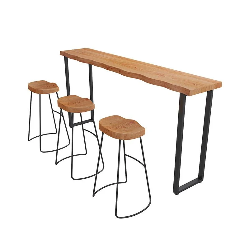 Table de bar moderne en bois 1/2/4 pièces, ensemble de table de bar rectangulaire avec pieds en métal Clearhalo