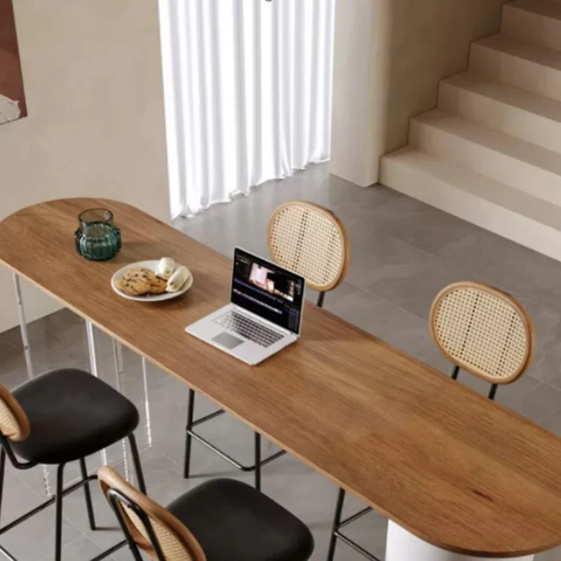 Table de bar ovale de style moderne, ensemble de 1/2/5 pièces en bois pour la cuisine Clearhalo
