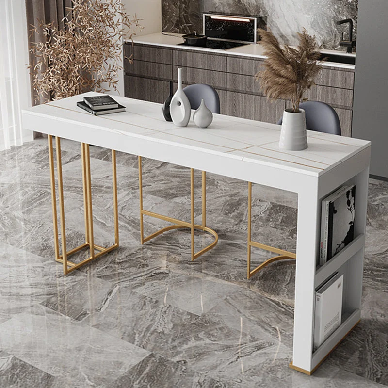 Table de bar rectangulaire de style Glam, ensemble de 1/2/3 pièces en pierre pour la cuisine Clearhalo