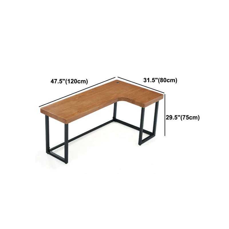 Table de bureau à domicile en bois massif Table de travail industrielle en forme de L Clearhalo
