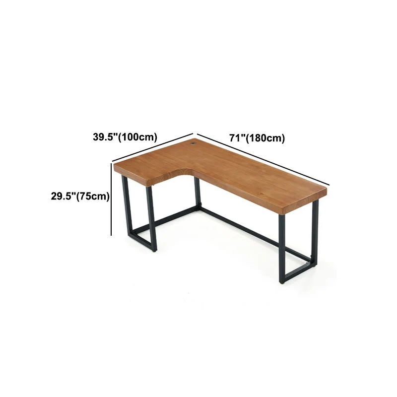 Table de bureau à domicile en bois massif Table de travail industrielle en forme de L Clearhalo