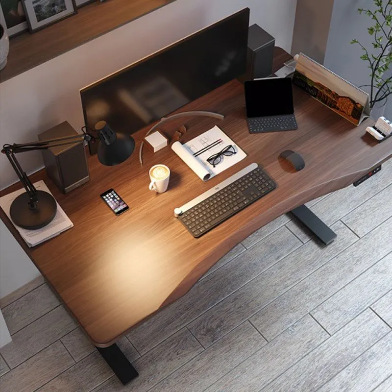 Table de bureau d'ordinateur de forme irrégulière, bureau d'écriture en bois marron Clearhalo