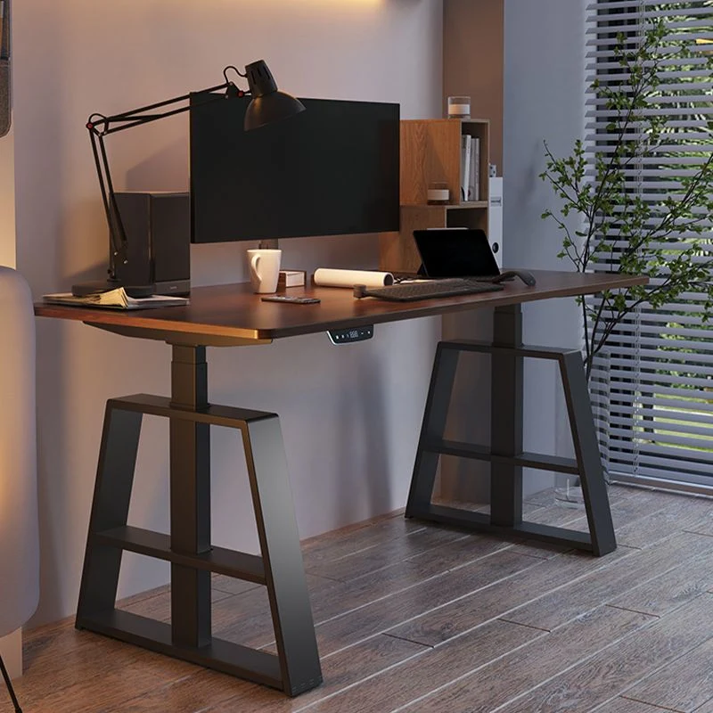 Table de bureau d'ordinateur de forme rectangulaire, bureau d'écriture en bois marron Clearhalo
