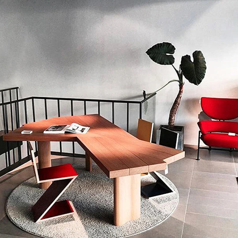 Table de bureau de forme libre, bureau de travail fixe industriel en bois massif Clearhalo